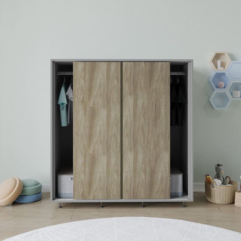 Solid Wood Wardrobe, Grey/Oak