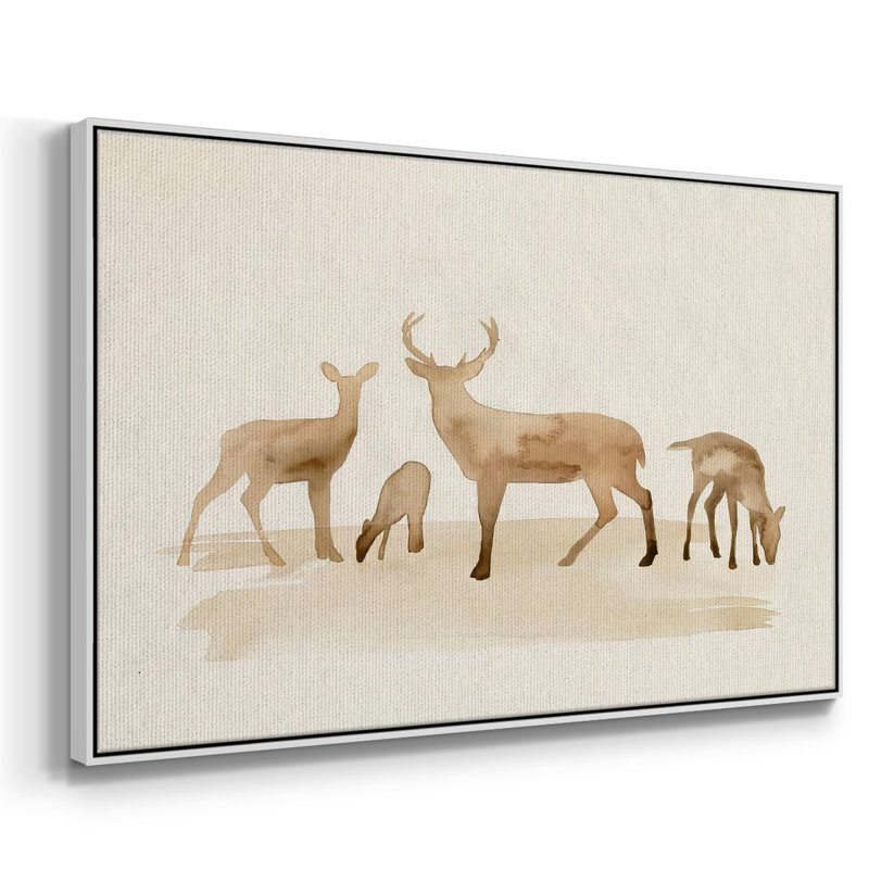 Whitetail Herd I, peinture sur toile encadrée, Cadre blanc, H 25 po x l 37 po x P 2 po