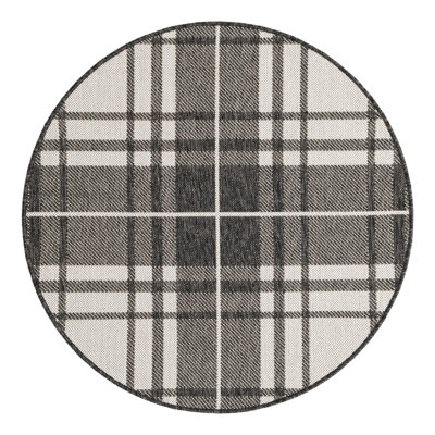 Tatasha Plaid Power Loom Polypropylene Plastic Indoor/Outdoor Area Rug in Black/White