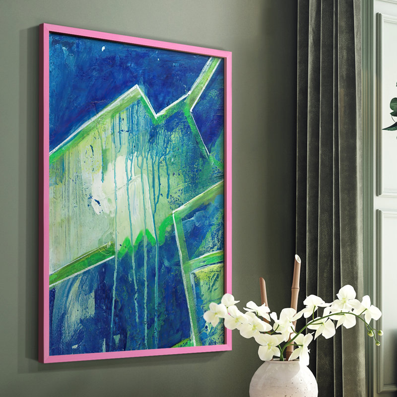 «Geometric in Cool V», reproduction encadrée - bois massif, H 10 po x l 8 po, Rose
