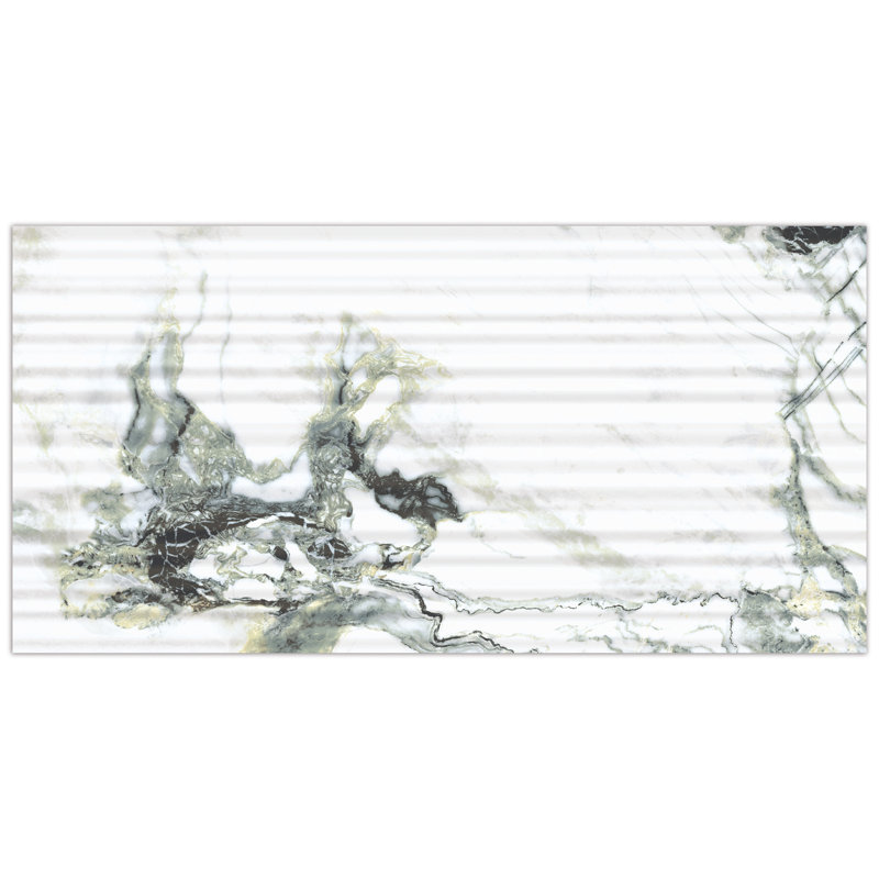 Touche Pleated Deco 11-3/4 In. X 23-1/2 In. Porcelain Floor And Wall Tile, Green/White