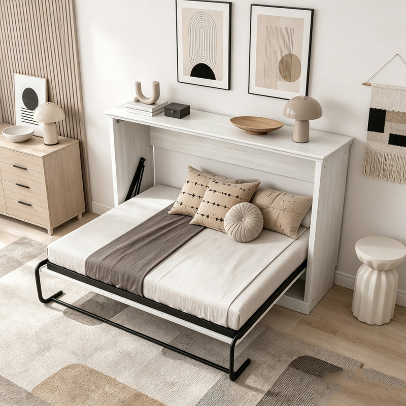Lit escamotable horizontal avec armoire et conception peu encombrante