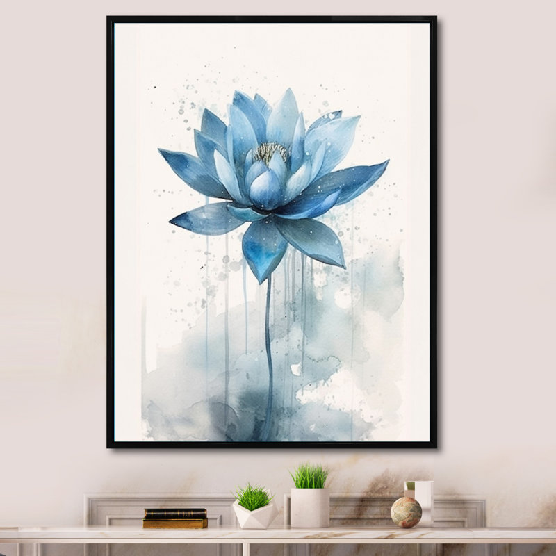 Réflexions rétro de lotus bleus, H 20 po x l 12 po x P 1 po, Cadre flottant noir