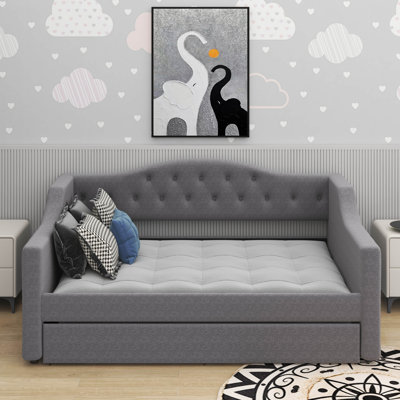 Upholstered Full XL Size Daybed With LED Belt And Trundle
