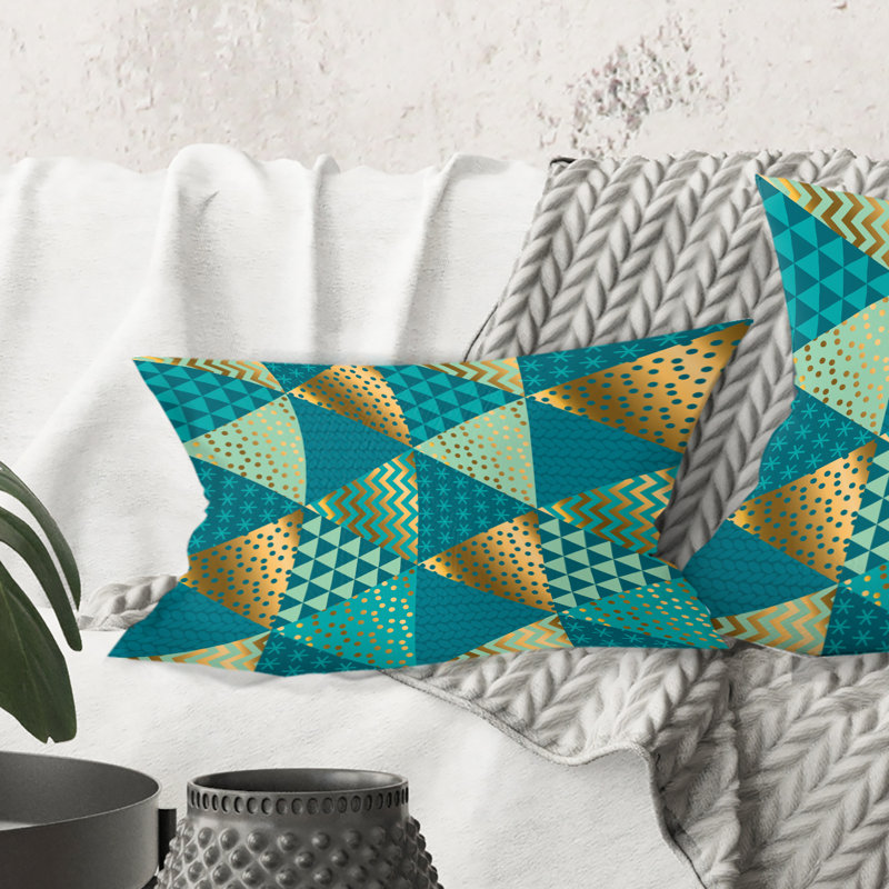 Coussin Gold and Blue Dynamics I - Mid-Century Modern Printed