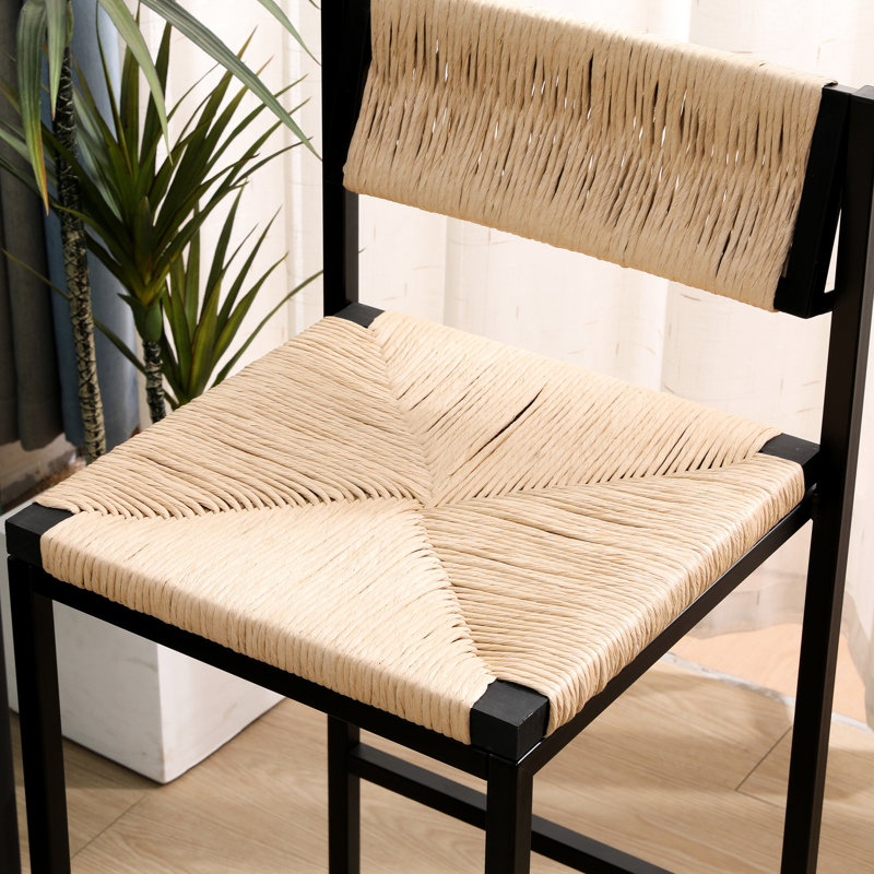 2 chaises de bar rayonnantes miel, siège tissé en corde de papier pour tabourets d'intérieurs lumineux (2 pièces), chaises. Et base en métal stable, assise confortable. Pour îlot de cuisine, comptoir. Installation facile