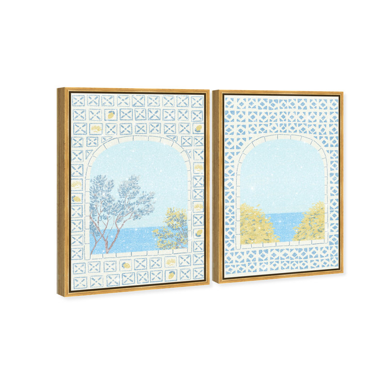 Mediterranean Window Set Set by Oliver Gal, 50"H x 34"W, Gold Floater Frame