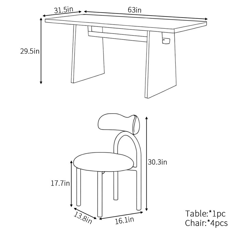 Modern simple fashion rectangular dining table set, 29.5"H x 63"L x 31.5"W