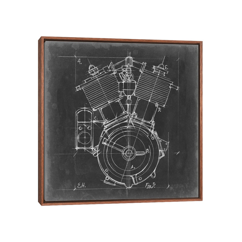 "Moto Engine Blueprint IV" par Ethan Harper, reproduction d’art, H 18 po x l 18 po x 1,5 po, Pas de tapis