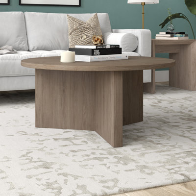 Anders 36" Wide Round Coffee Table in Antiqued Grey Oak