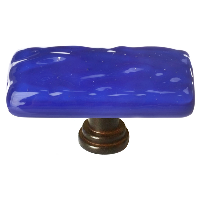 Poignée d'armoire en verre bleu cobalt 2 po Glacier, Bleu cobalt foncé / bronze huilé