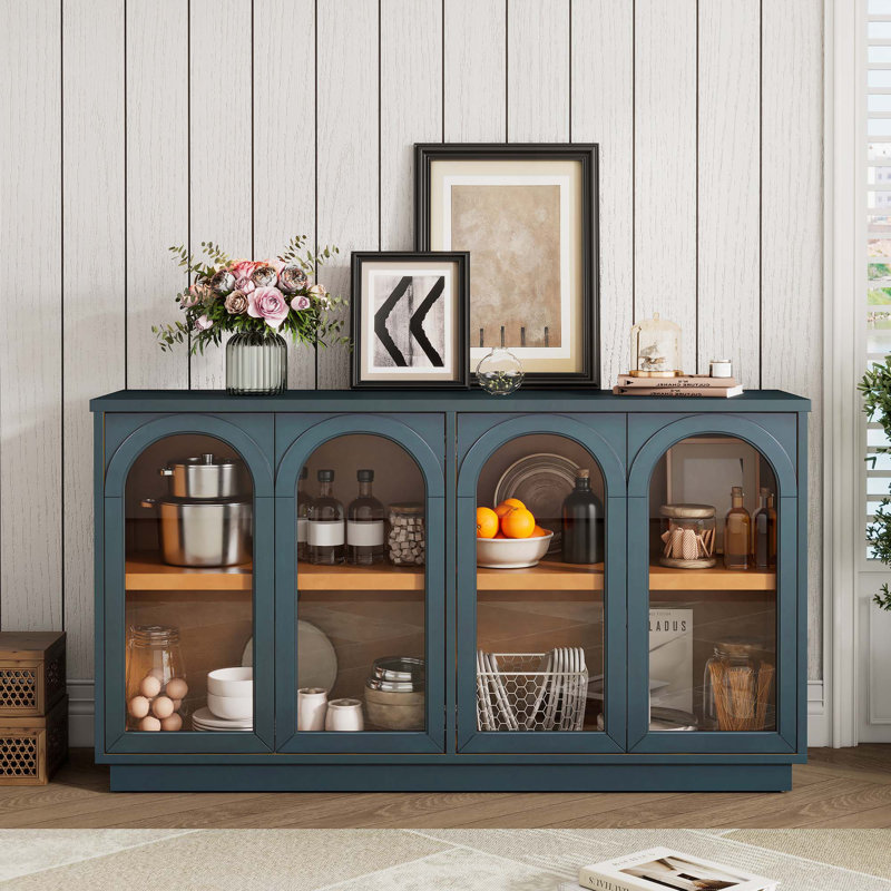 Console de rangement en bois 60 po avec 3 tiroirs et armoire, Marine