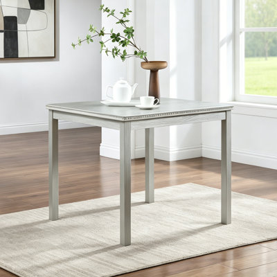 34.5"L x 34.5"W Solid Wood Leg Frame & MDF Tabletop Dining Table - Beige+Silver Gray - Square - 1 Piece Set