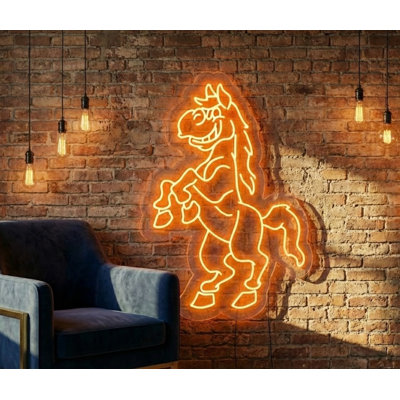  | Enseigne néon Horse Design | Fabriqué avec des tubes néon flexibles de haute qualité qui émettent une lumière brillante et uniforme pendant plus de 50 000 heures sans décoloration ni scintillement | 40 x 30.jp | Orange vif