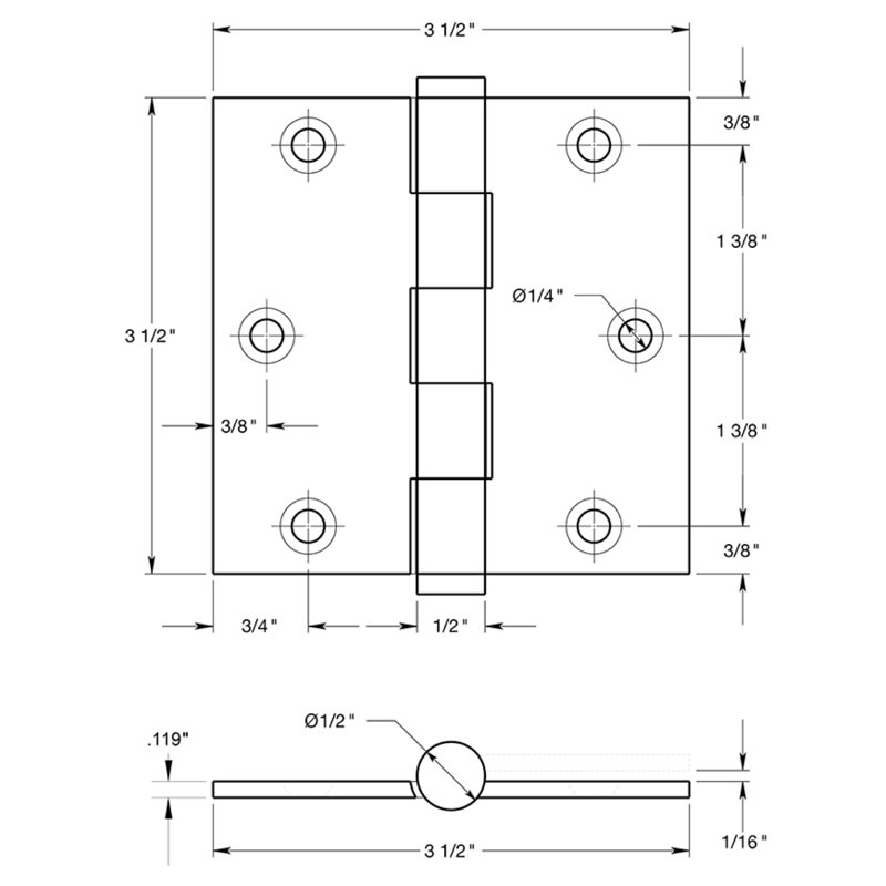 Charnière de porte carrée en bronze huilé 3,5 po x 3,5 po, Bronze frotté à l'huile
