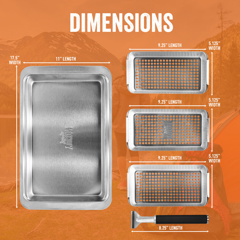 Stainless Steel BBQ Grill Basket Set with Clip-On Handle
