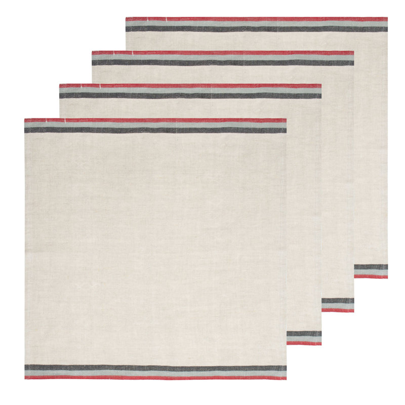Serviette carrée à rayures Camryn, Naturel / rouge / gris / noir