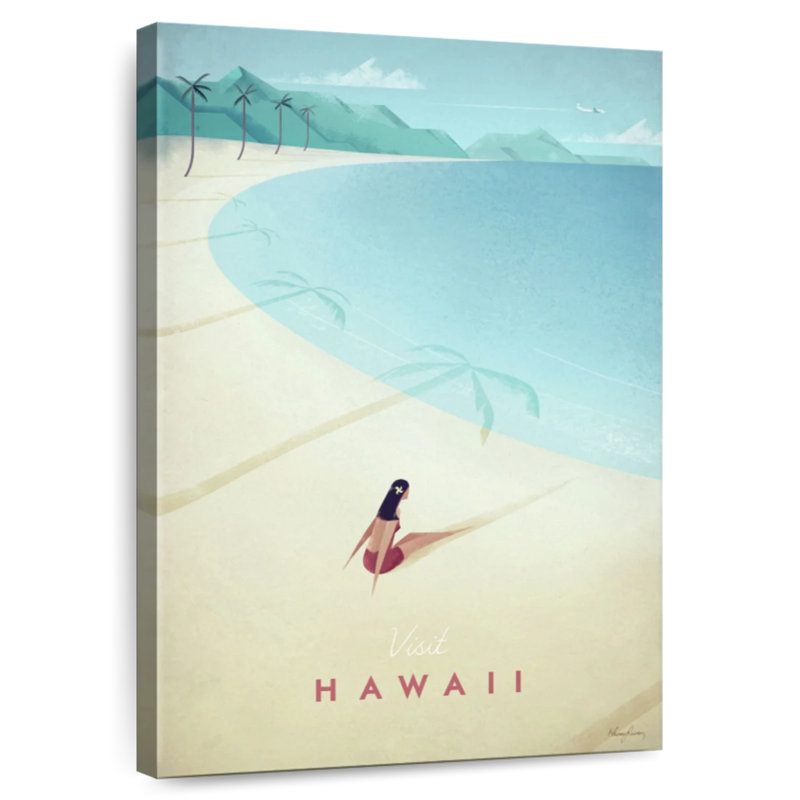 Affiche de voyage rétro Aime, visite d'Hawaï, H 39 po x l 26 po