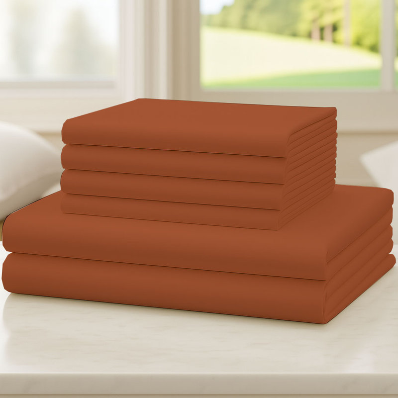 6-Piece Soft Microfiber Sheet Set, Twin Sheet Set with 2 Pillowcases, Autumn Orange