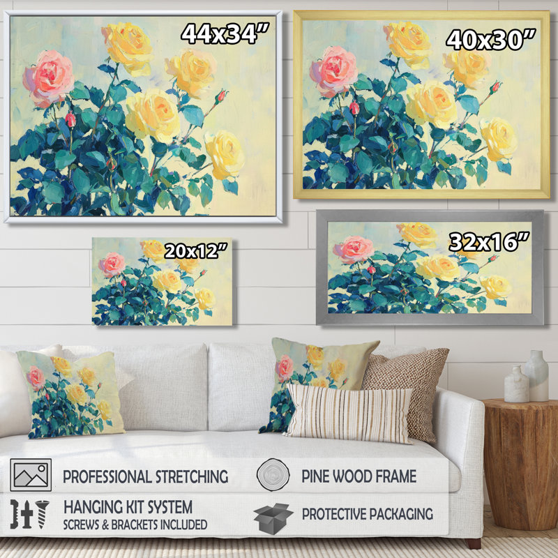 Imela Yellow Sunlit Roses In The Wild - Roses, art mural, Reproduction encadrée d'une seule photo, H 30 po x l 40 po