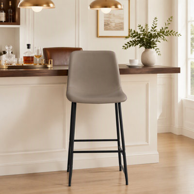 Chaise de bureau, hauteur de bar, debout, bureau d'ordinateur, bureau, aspect cuir brun, métal noir, contemporain, moderne