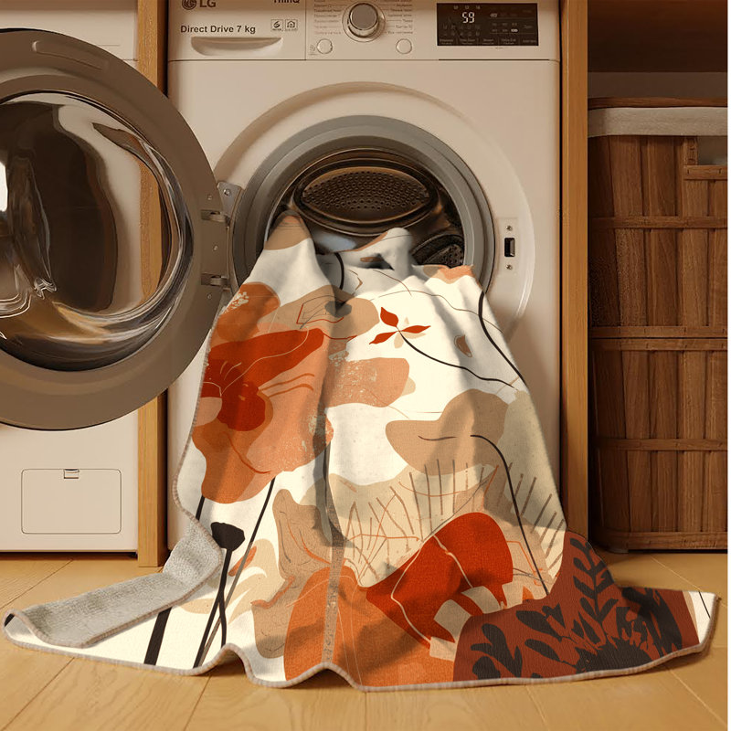 Machine Washable Pascasio Poppy Eclectic Abstract Rug in Beige – Beige Binding, 8x10