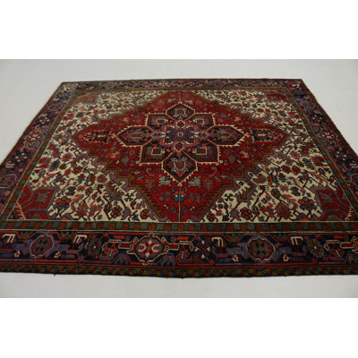 Tapis décoratif en laine rouge cerise heriz de conception unique 8 pi x 8 pi 11 po noué à la main