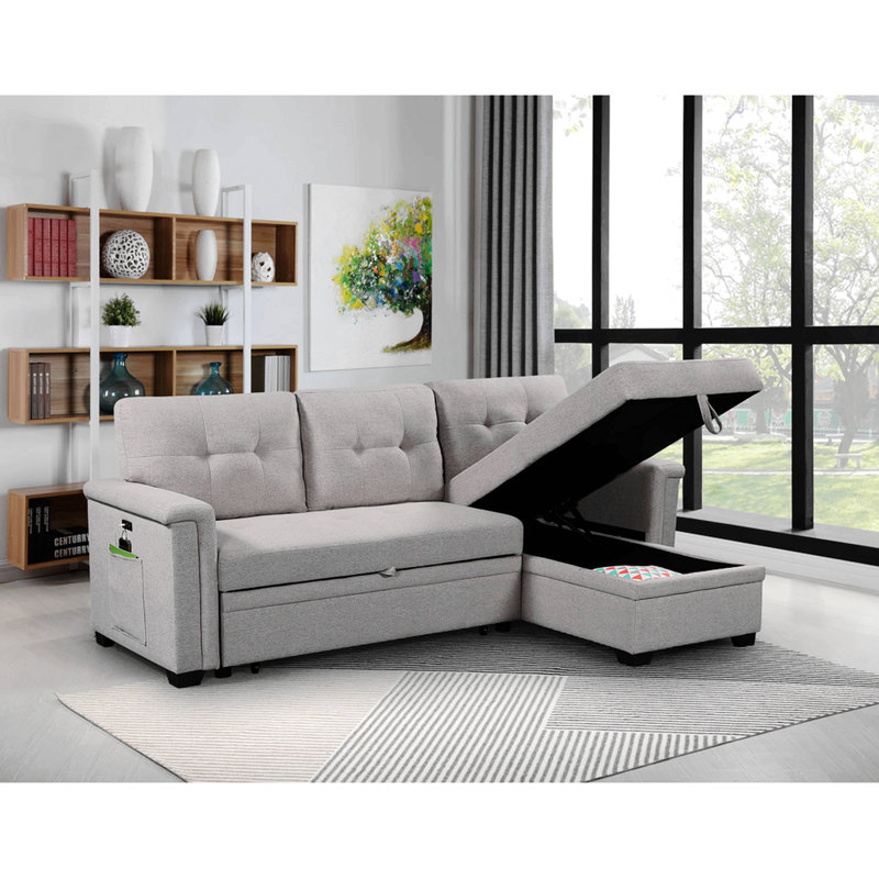 Canapé-lit modulaire réversible Latitude Run® Asian, Lin gris pâle