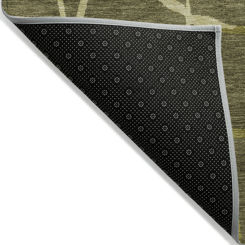HomeRoots 3' X 5' Olive Green And Dark Green Abstract Washable Indoor Outdoor Area Rug