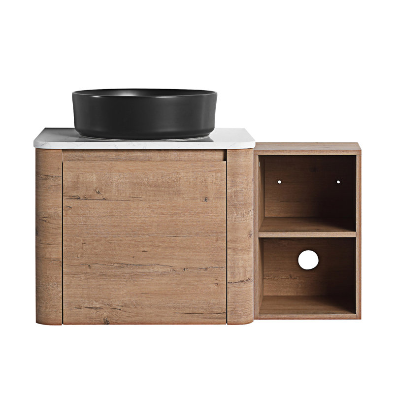 Wall-Mounted Bathroom Vanity With Ceramic Art Sink, Black
