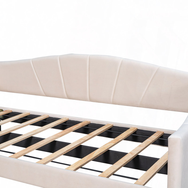 Kacy Upholstered Daybed with Trundle, Sofa Bed, Beige, Twin