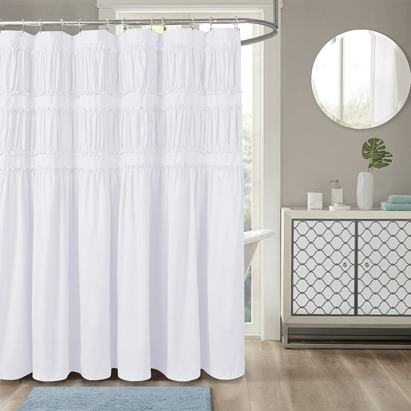 Rideau de douche à ruché à volants l 72 po x H 72 po, rideau de bain en microfibre rustique pour salle de bain, décor de maison de campagne et bohème, lavable à la machine