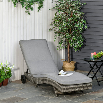 Chaise longue de patio réglable en 5 niveaux, coussin en PE, roues, gris mélangé, chaise longue de piscine Enjoy View, roues pour la mobilité, chaise longue d'extérieur avec coussin, chaise confortable