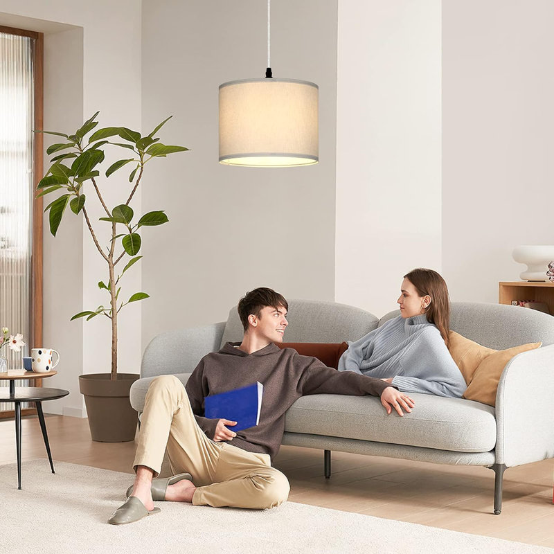 Plug in Pendant Light, Hanging Light with Plug in Cord with Dimmable Switch, Hanging Lamp, White