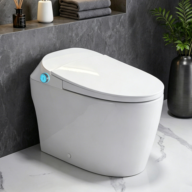 Toilette allongée intelligente, chasse double 1,1 / 1,6 GPF, siège chauffant, chasse au pied / hors siège / occultant, veilleuse, fermeture douce