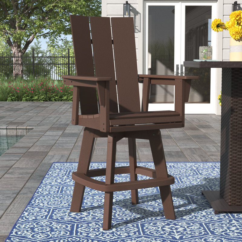 Swivel 29.25" Teak Patio Bar Stool, Mahogany