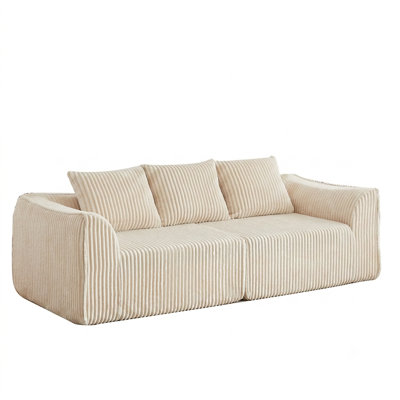 Curved Horn Silhouette Sofa with Sloped Backrest & Throw Pillows, Ergonomic Support, Easy to Clean & Relocate, for Home Multi Scenario Use