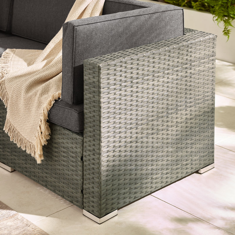 Miacomet Modular PE Rattan Garden Sofa Set and Table for Modern Gardens and Patios (Cover Included), Grey Cushion/Grey Frame