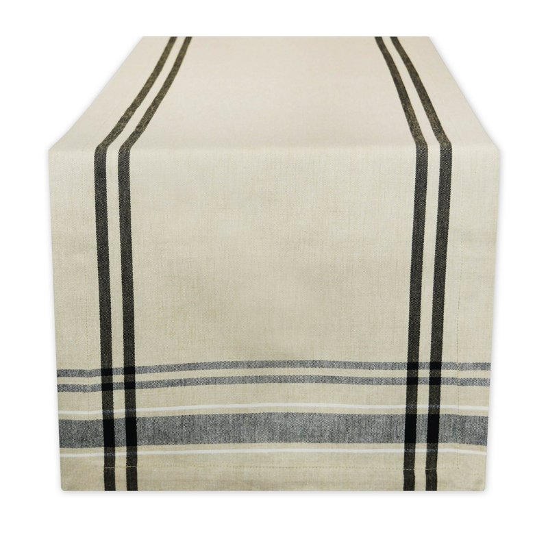 Shelton Striped 100% Cotton Table Runner, 14" W x 108" L, Black