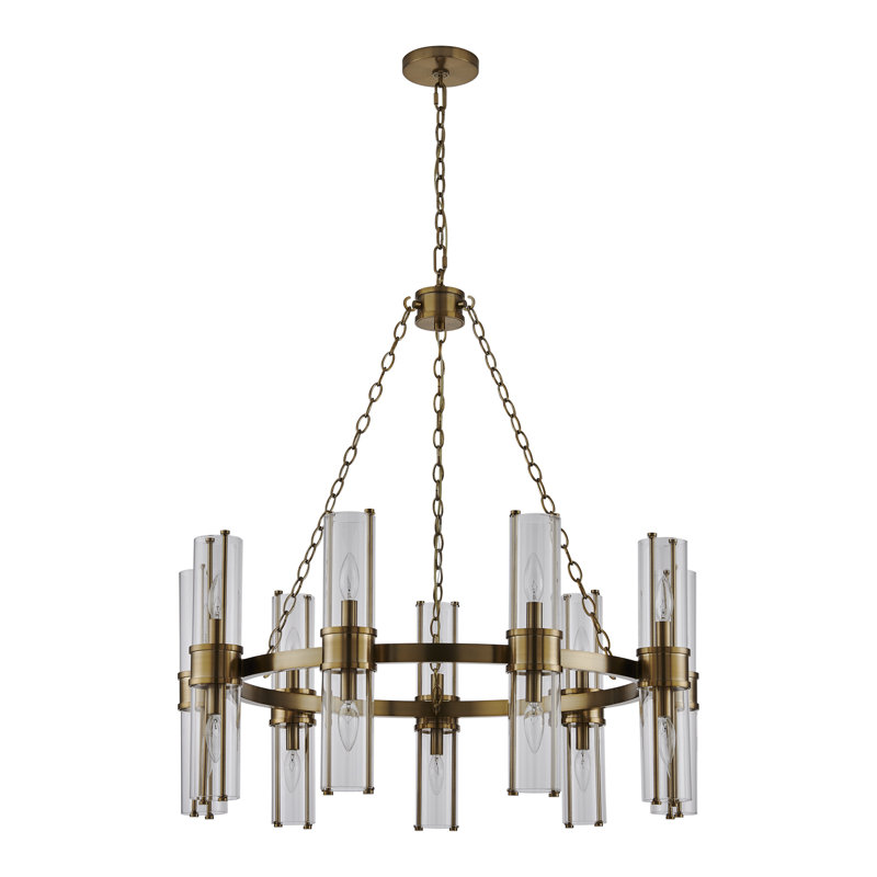 Lustre Duo en laiton rétro Kalco, 18 lumières, H 125 po x l 36 po x P 36 po