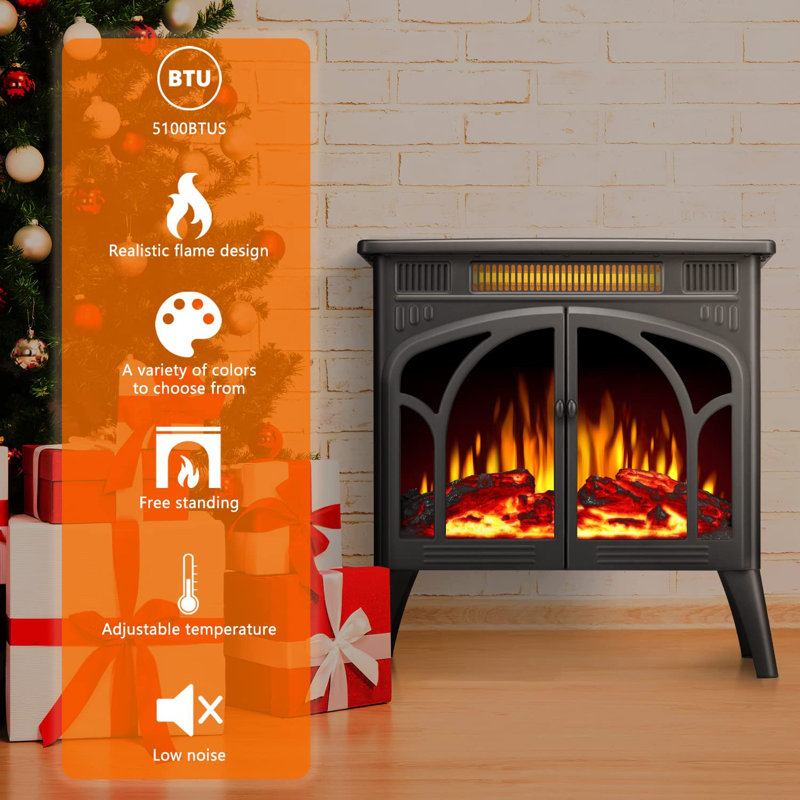 R.W.FLAME 23.5''W 500W/1500W Electric Fireplace Stove With Remote Control, Black
