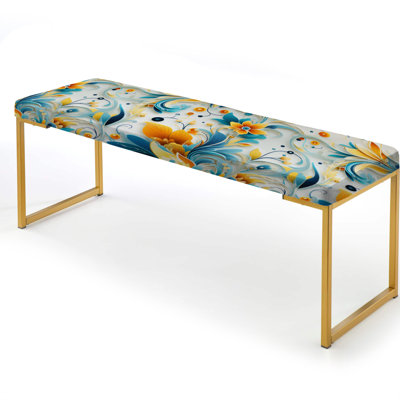 Floral Upholstered Gold Bench