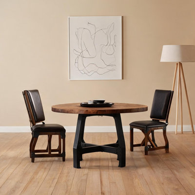 Table de salle à manger ronde pour la cuisine ou l'espace de rassemblement en bois brun de 54 pouces, hauteur réglable, pour 4 à 6 personnes