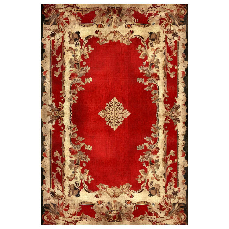 Susan Red Oriental Machine Printed Cotton Polyester Area Rug, Runner 6'7" x 13'2"