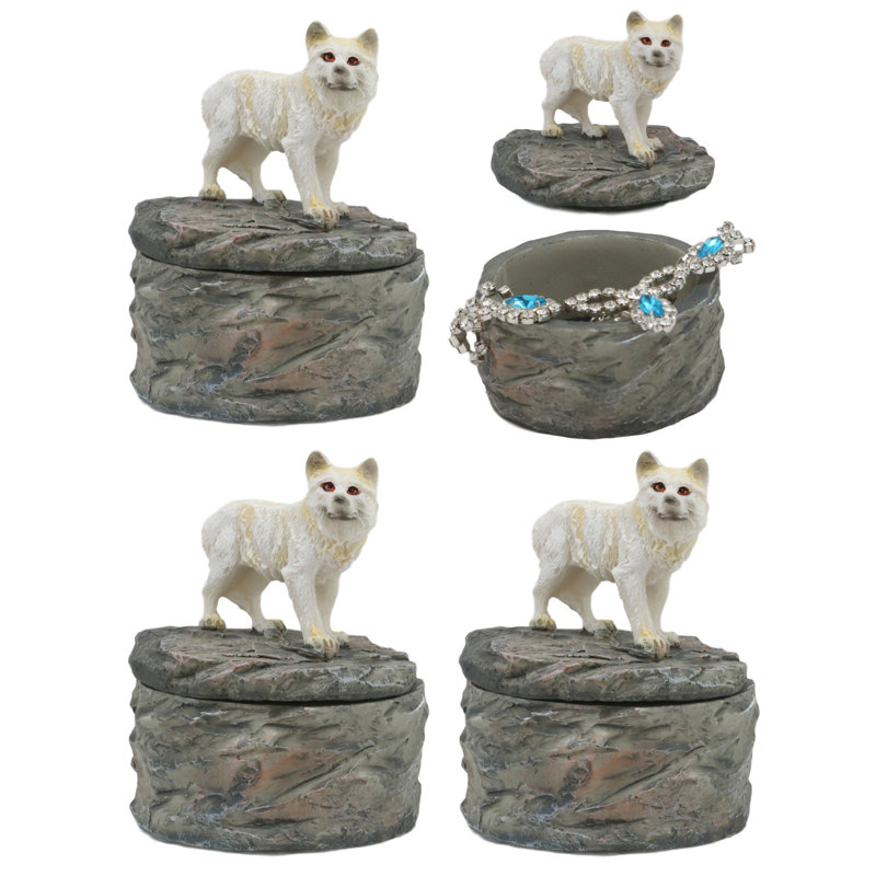Boîte à bijoux loup snow abino