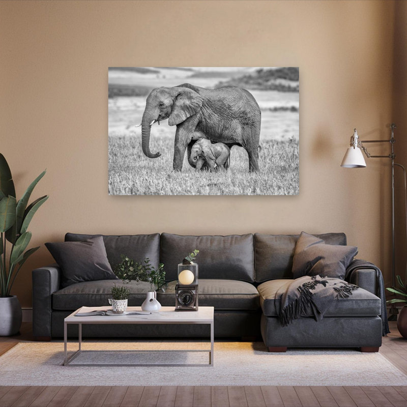Protective Journey Contemporary Elephant Nature Wildlife Wall Art Print by Jeffrey C. Sink - 1 Piece Wrapped Canvas Wall Art