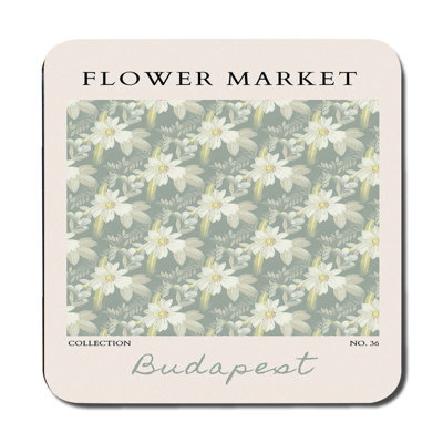 Flower Market Placemat Coaster Set Budapest Collection Featuring High End Print On Wood Base Artwork Exclusive