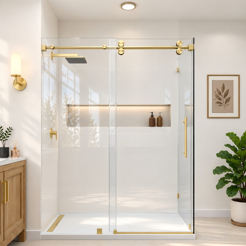 RadianceRP 45-48 in. W X 36 in. D X 76 in. H Sliding Frameless Corner Shower Enclosure with 3/8" (10mm) Clear Glass