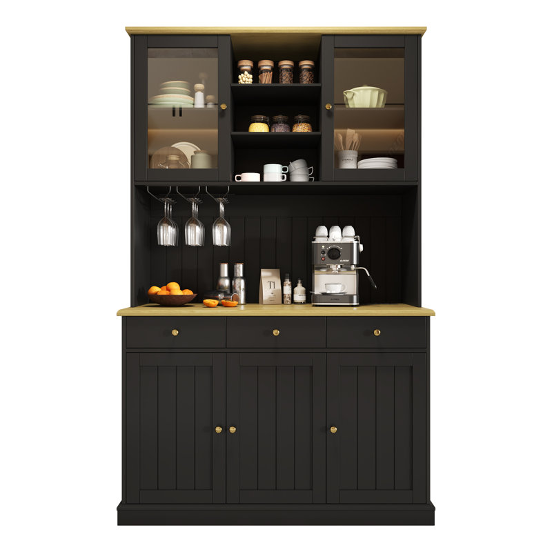 191cm Kitchen Pantry, Black/Brown