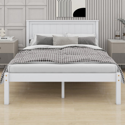 Base de lit plateforme avec tête de lit, support à lattes de bois, aucun sommier requis